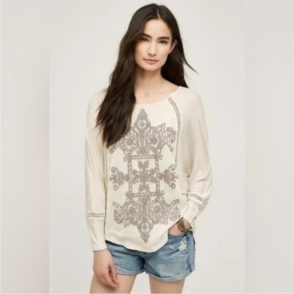 ANTHROPOLOGIE MEADOW RUE SABA PULLOVER DOLMAN SLEEVE EMBROIDERED, Size XL